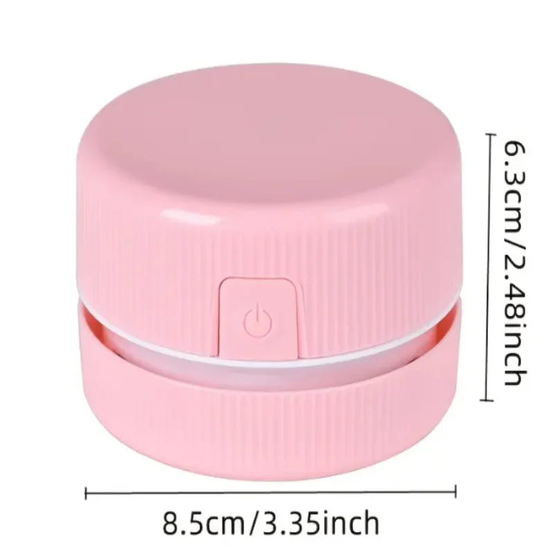 Compact Mini Cordless Vacuum Cleaner for Keyboard, Car & Desktop - Round Design, Dust Brush, Durable Plastic Body in Pink & Blue