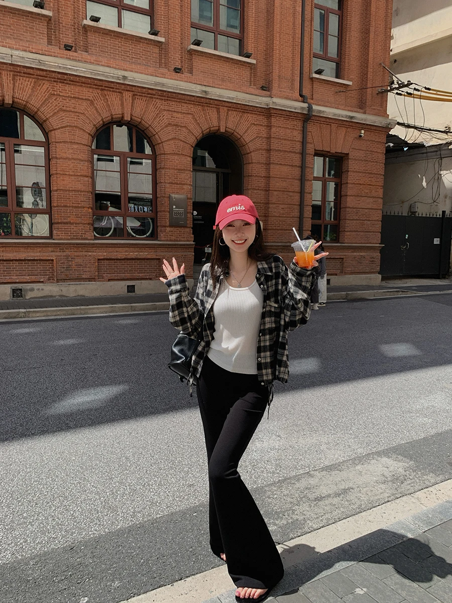 

Женские расклешенные брюки с высокой талией в стиле ретро, повседневный дизайн, из модала с воздушной прослойкой, черные, удобные, дышащие, модные брюки