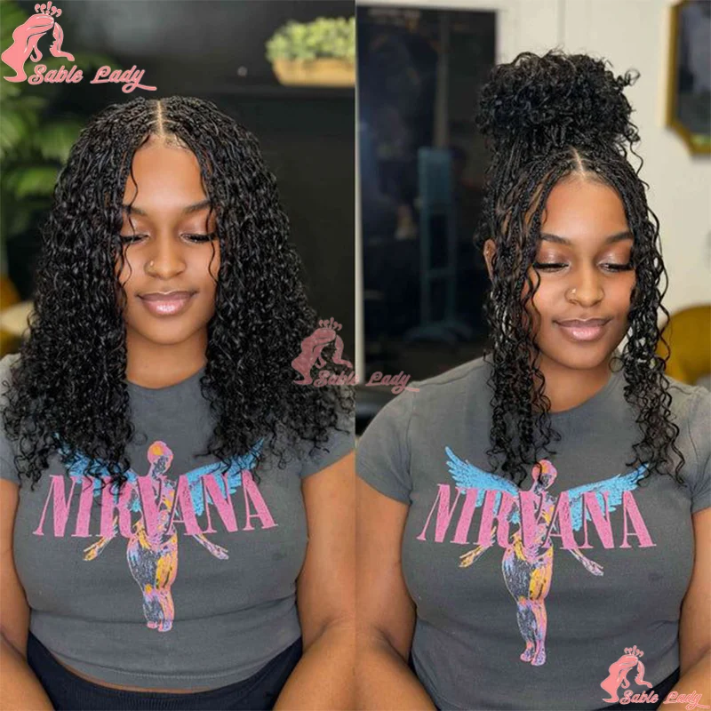 

12-дюймовые короткие плетеные парики в богемном стиле, синтетический полный кружевной парик в стиле бохо для чернокожих женщин, парик без узлов, плетеный парик с вьющимися волосами