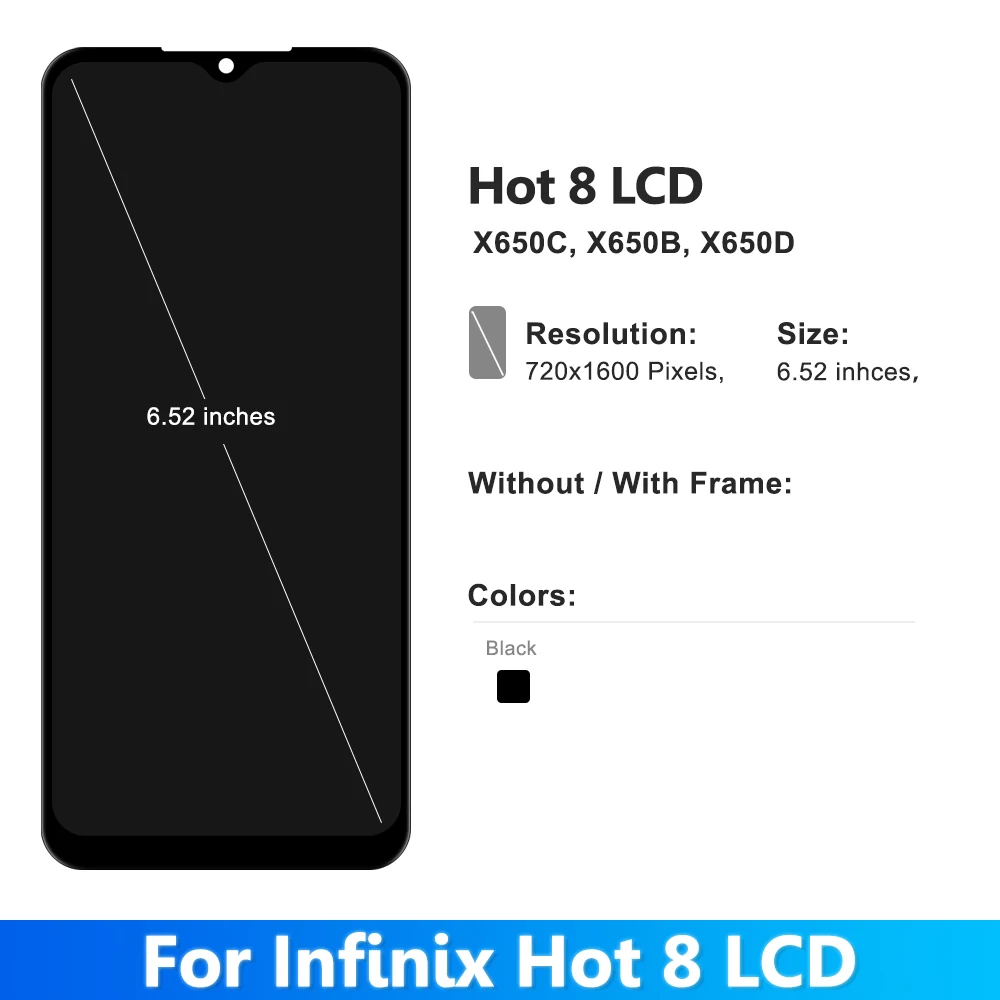 6.52'' Display For Infinix Hot 8 X650C X650B X650D LCD Display Touch Screen Digitizer Panel Assembly Replacement Parts