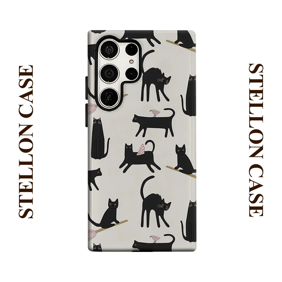 Magic Black Cat Glossy Double Layer Shockproof Phone Case For Samsung Galaxy S25 Ultra S24 Plus S23  Ultra Hard Back Cover