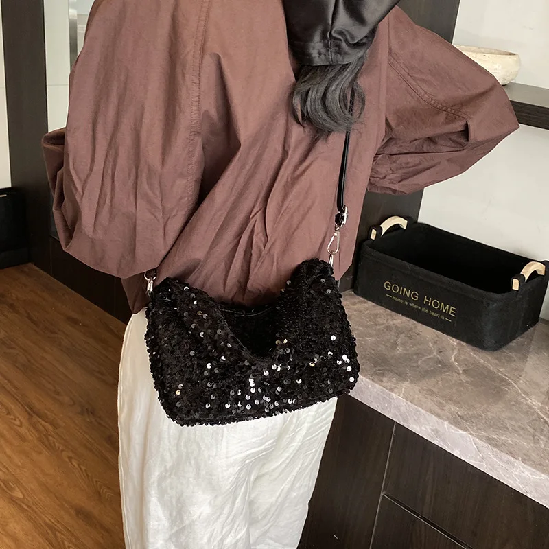 

2025 Vintage Sequined Shoulder Crossbody Bags Niche Design Women Patchwork Shoulder Bag Ladies Travel Commuter Handbags