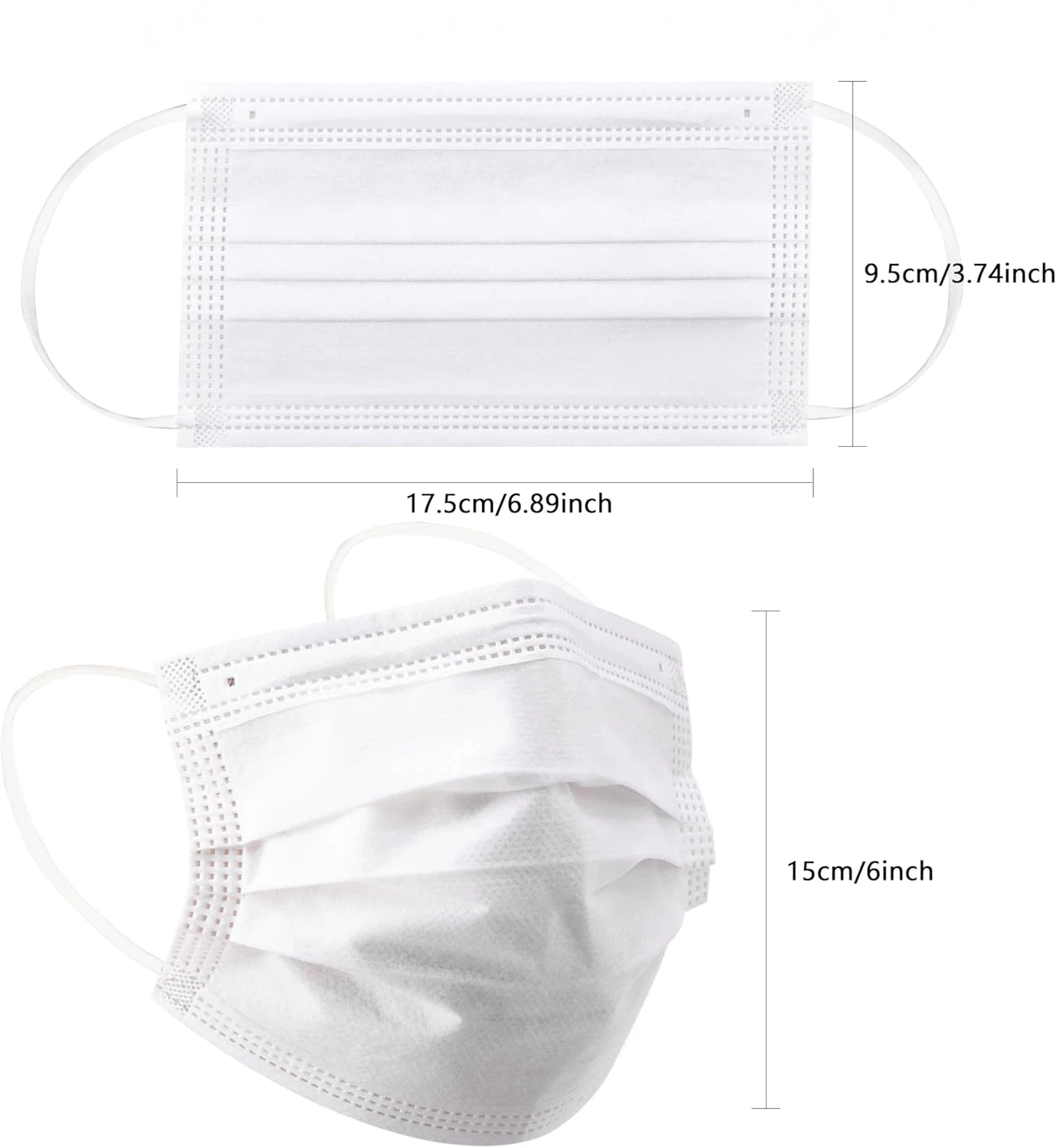 Máscaras descartáveis brancas grossas de 200 unidades - 3 camadas respiráveis e confortáveis, laços de orelha ajustáveis e protetores de nariz seguros - 200/100/50/10 peças, baratas para uso doméstico, podem ser adquir