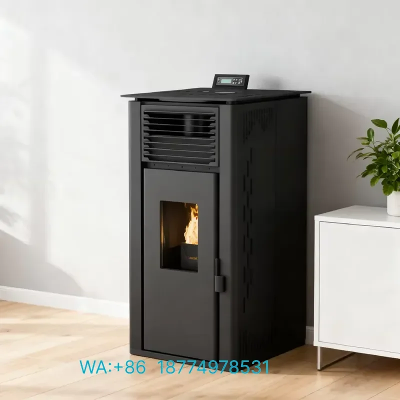 Modern Freestanding Pellet Stove Carbon Steel Fireplace Room Heater for Kitchen Bathroom Home