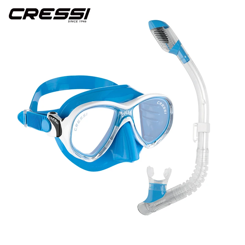 Cressi MAREA JR MINIDRY Snorkeling Set Children Kids Diving Set Scuba Dive Mask Snorkel Fin for Boys Girls 6-13 Years Old
