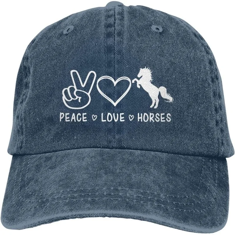 Peace-Love-Horses-Graphic-Washed-Baseball-Cap-Cotton-Adjustable-Curved-Brim-Hat-for-Unisex