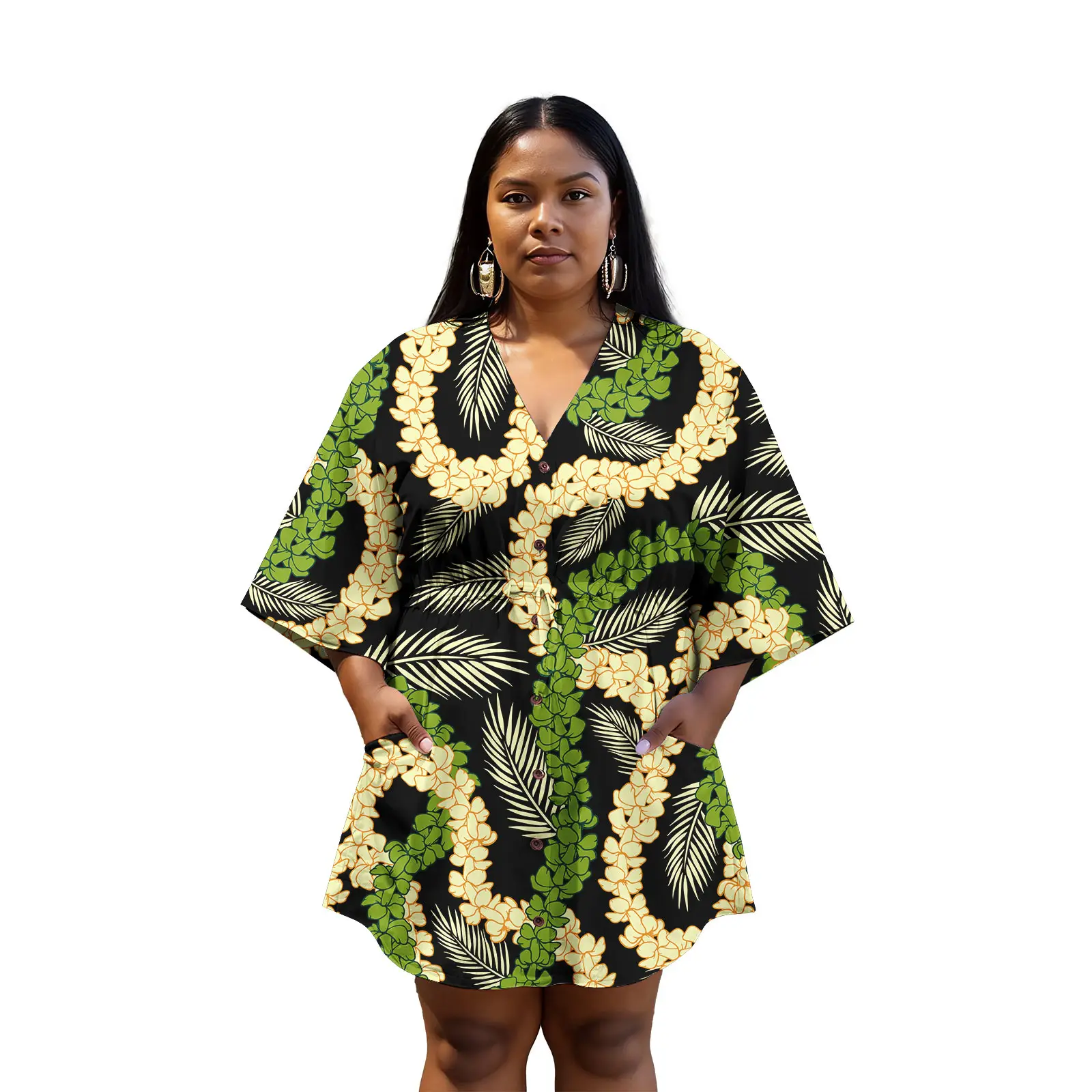 Robe à manches courtes pour femmes, tendance, luxe, motif Tapa polynésien, haute qualité, robes de soirée pour dames