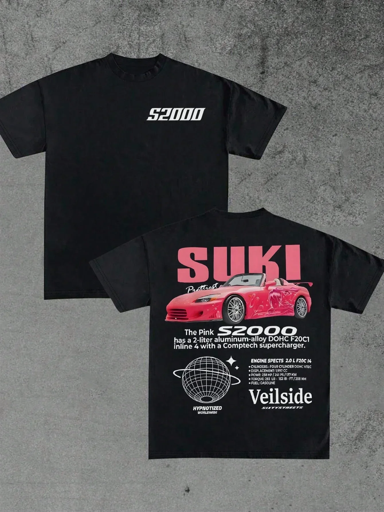 Men's Letter and Car Printed Round Neck Short Sleeved T-shirt Fashionable Harajuku Oversized T-shirt 2026 SUKI Manfinity Dauomo