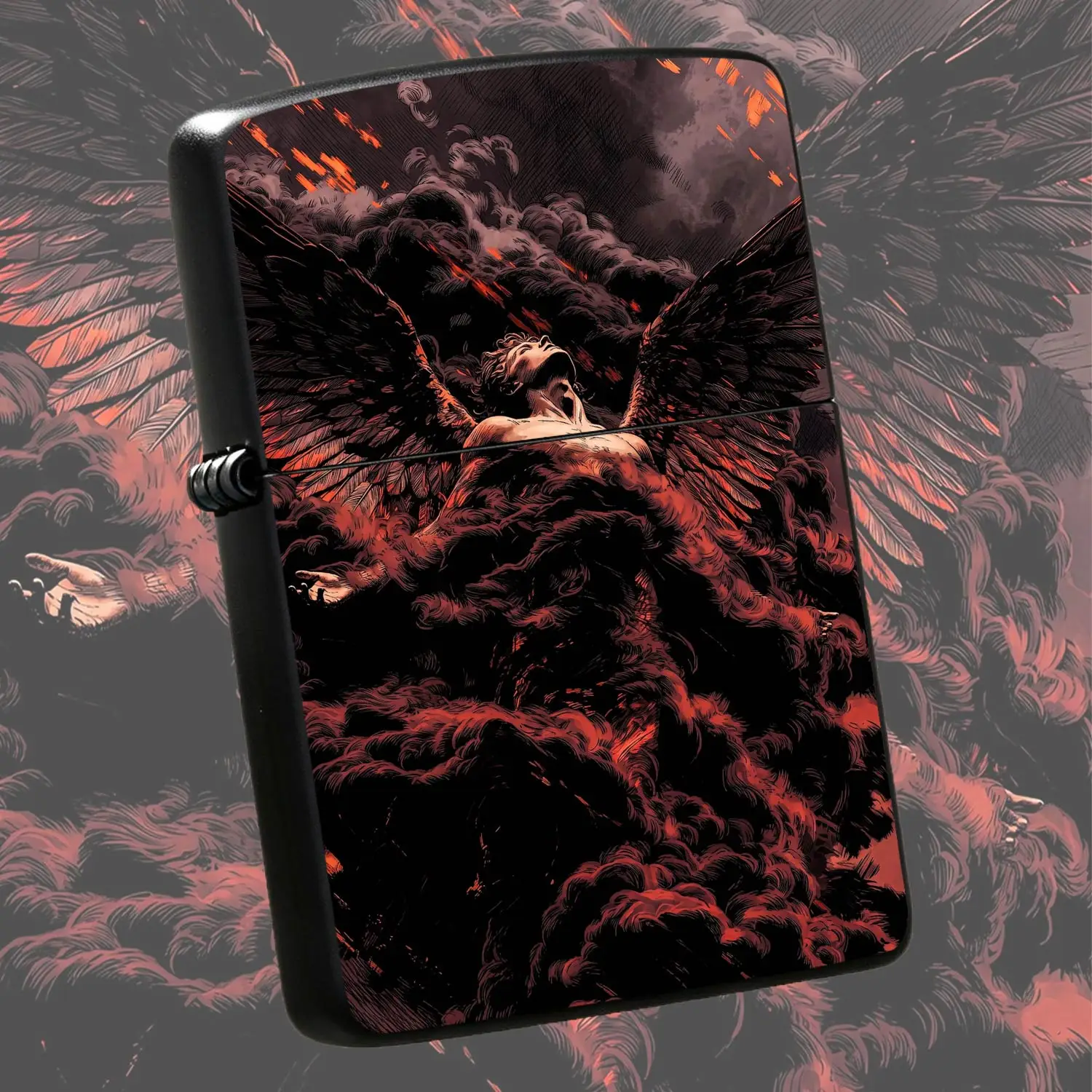 Vintage Dark Fallen Angel Themed Lighter, Retro Mythological Art Aesthetic Portable Igniter, Cool Unique Stylish Accessory, Practical Daily Carry Item, Exquisite Creative Gift For Friends, Suitable For All Occasions Gorgeous Decorative Coll