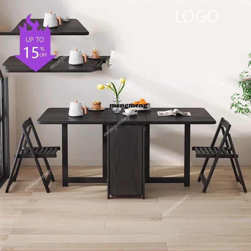 D80 Folding Black Dining Table Wooden Extenable Legs Family Dining Table Contract Expand Mesas Y Sillas De Comedor Furnitures