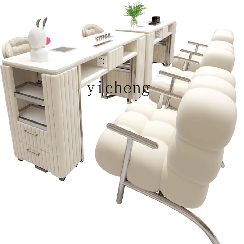 ZC Stainless Steel New Vacuum Cleaner Nail Table and Chair Set Cream Wind High Power Non-Leaking Gray Nail Table