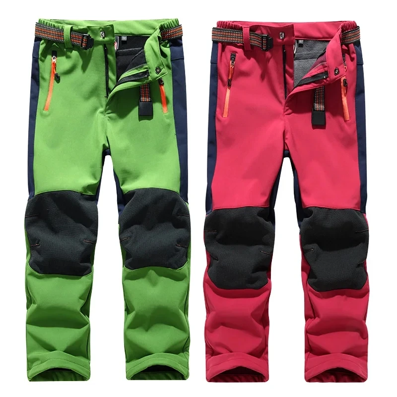 new spring windproof waterproof children outdoor kids pants boys girls soft shell pants warm teens climbing pants sweatpants