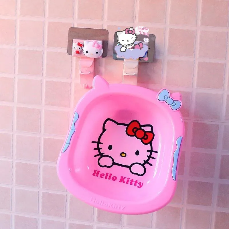 Sanrio Hello Kitty Mop Clip Non-marking Bathroom Hooks Wall-mounted Multifunctional Broom Hanging Rack Hook Storage Organizer