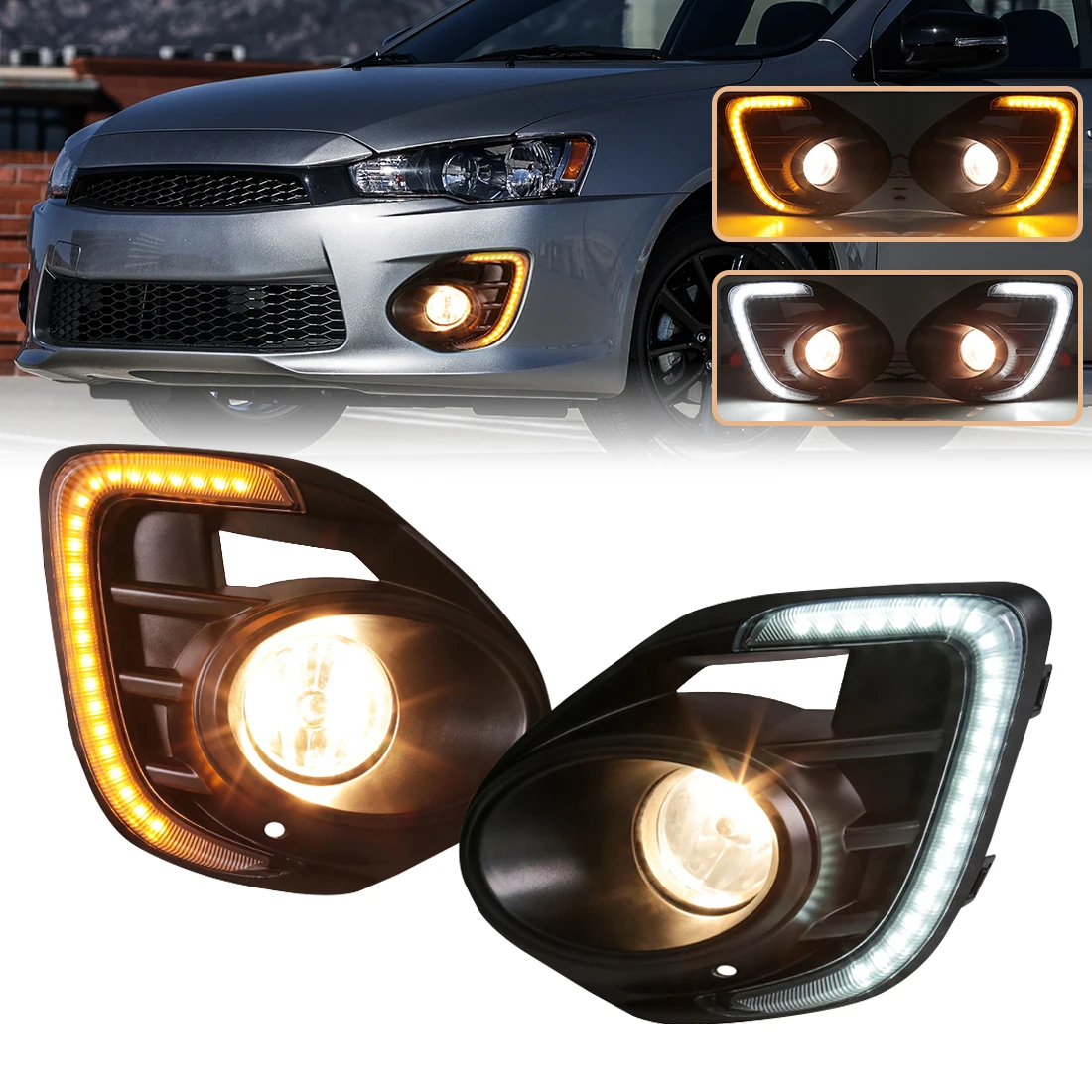 

LED Fog Lamp For Mitsubishi Lancer 2015 2016 2017 Daytime Running Light DRL Turn Signal Daylight Assembly Car Accessories 12V