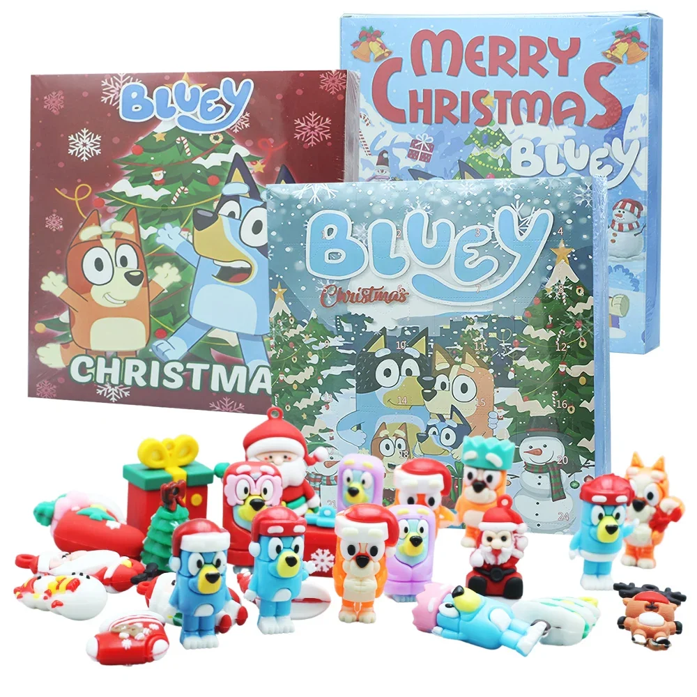 24-teiliges Set Hund Figur Weihnachten Adventskalender Blind Box Geburtstagsgeschenk Kawaii Blauer Hund Anime Figural Action PVC Modell Kinderspielzeug