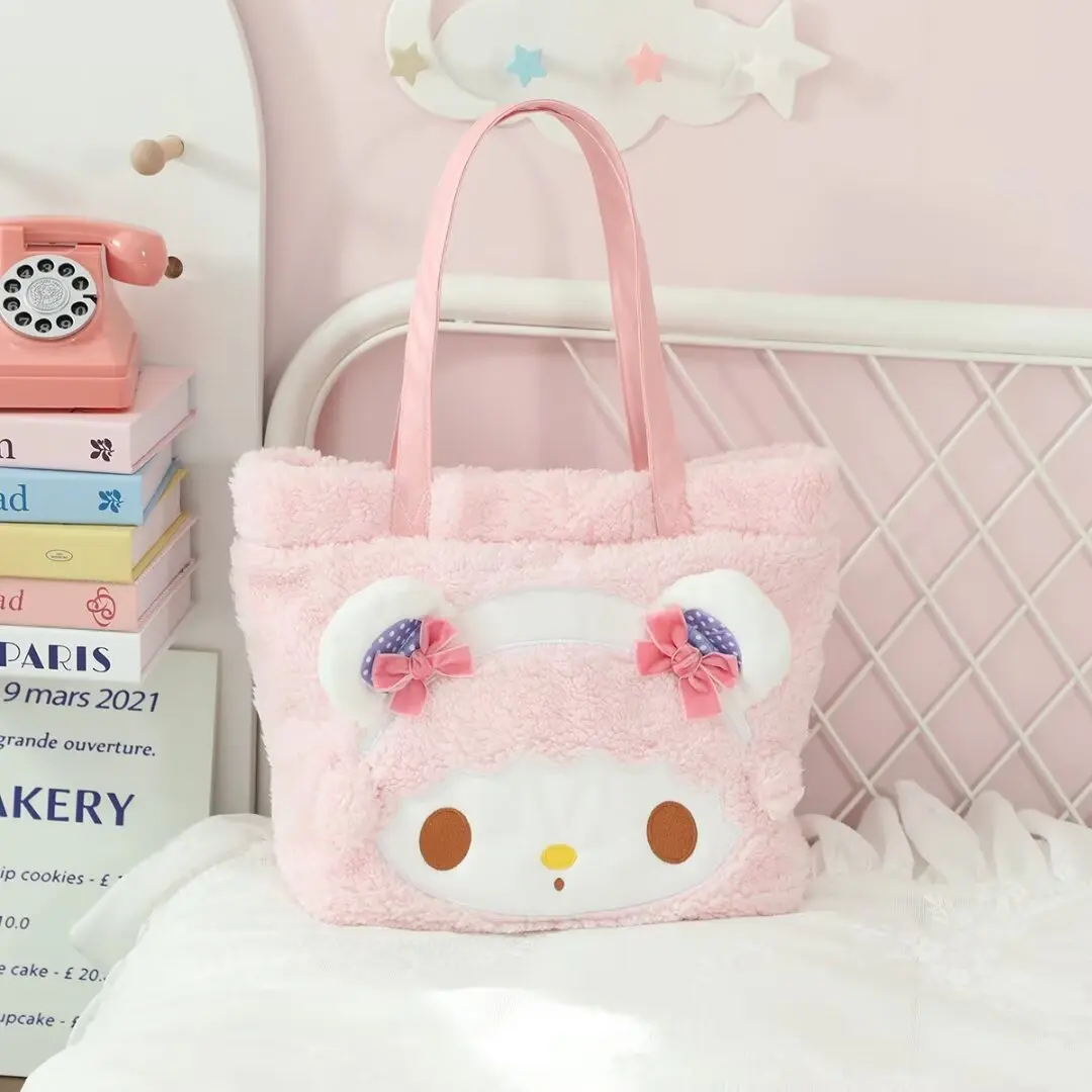 Sanrio Cartoon My Melody Plush Toy Handbag Women Fashion Handbag Shoulder Kawaii Mommy Bag Cute Storage Large Capacity Tote Bag