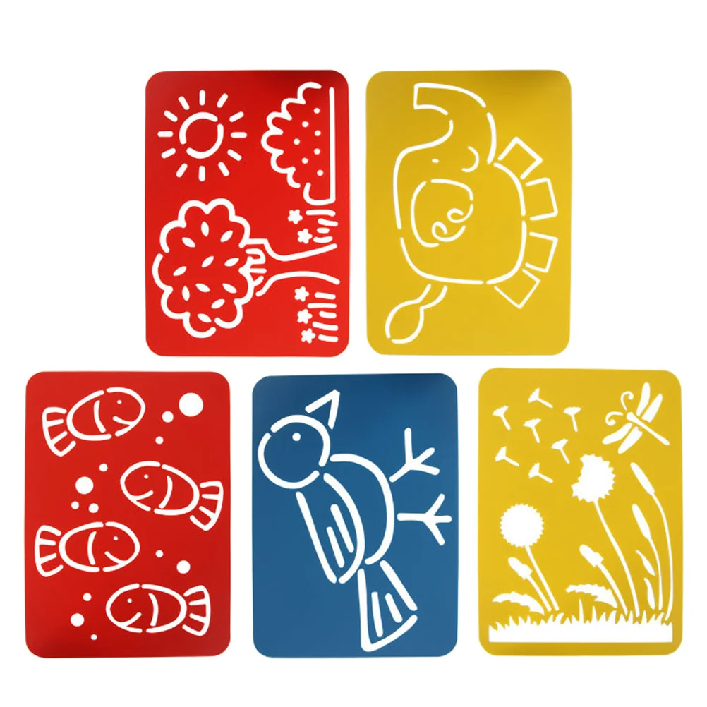 

5pcs Drawing Stencils A4 Hollow-Out Painting Templates Reusable Diy Craft Molds For Art Supplies Cartoon Stencil