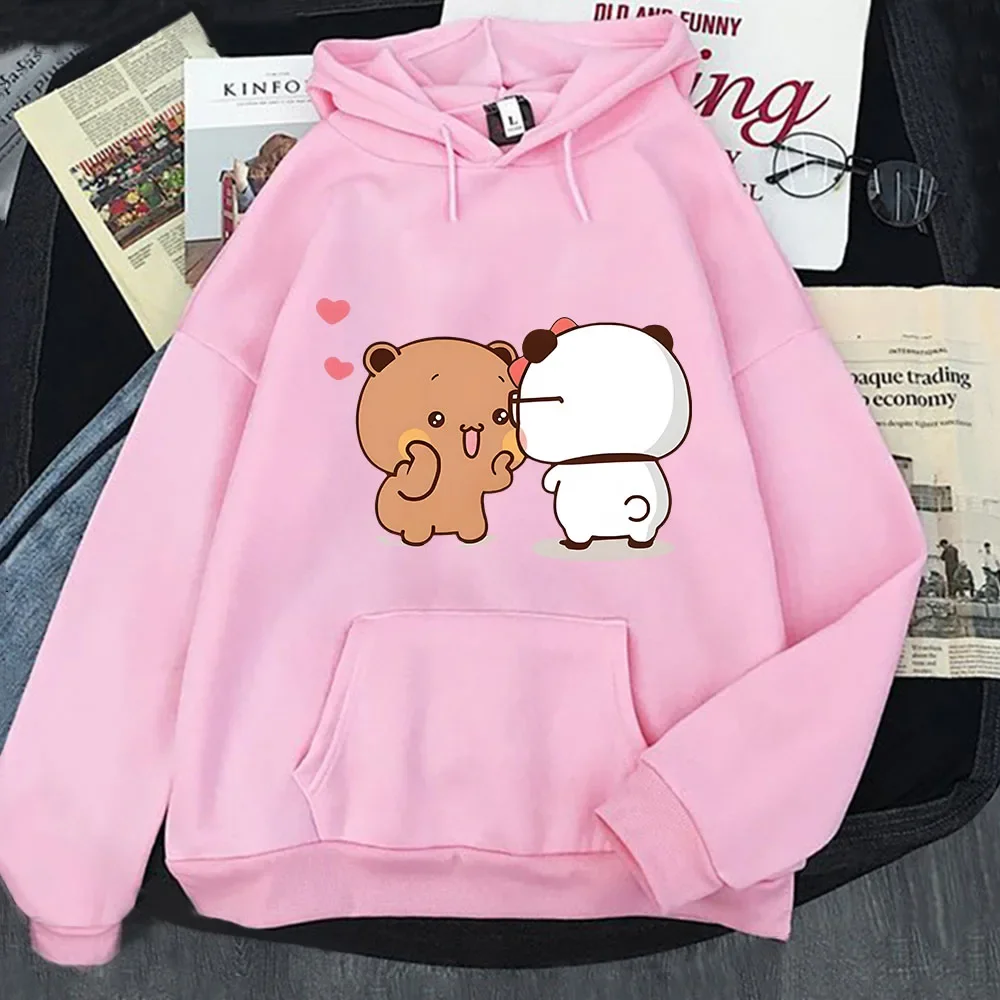 Bubu e dudu moletom com capuz gráfico para meninas kawaii panda e urso moletom de lã sudaderas roupas masculinas streetwear feminino