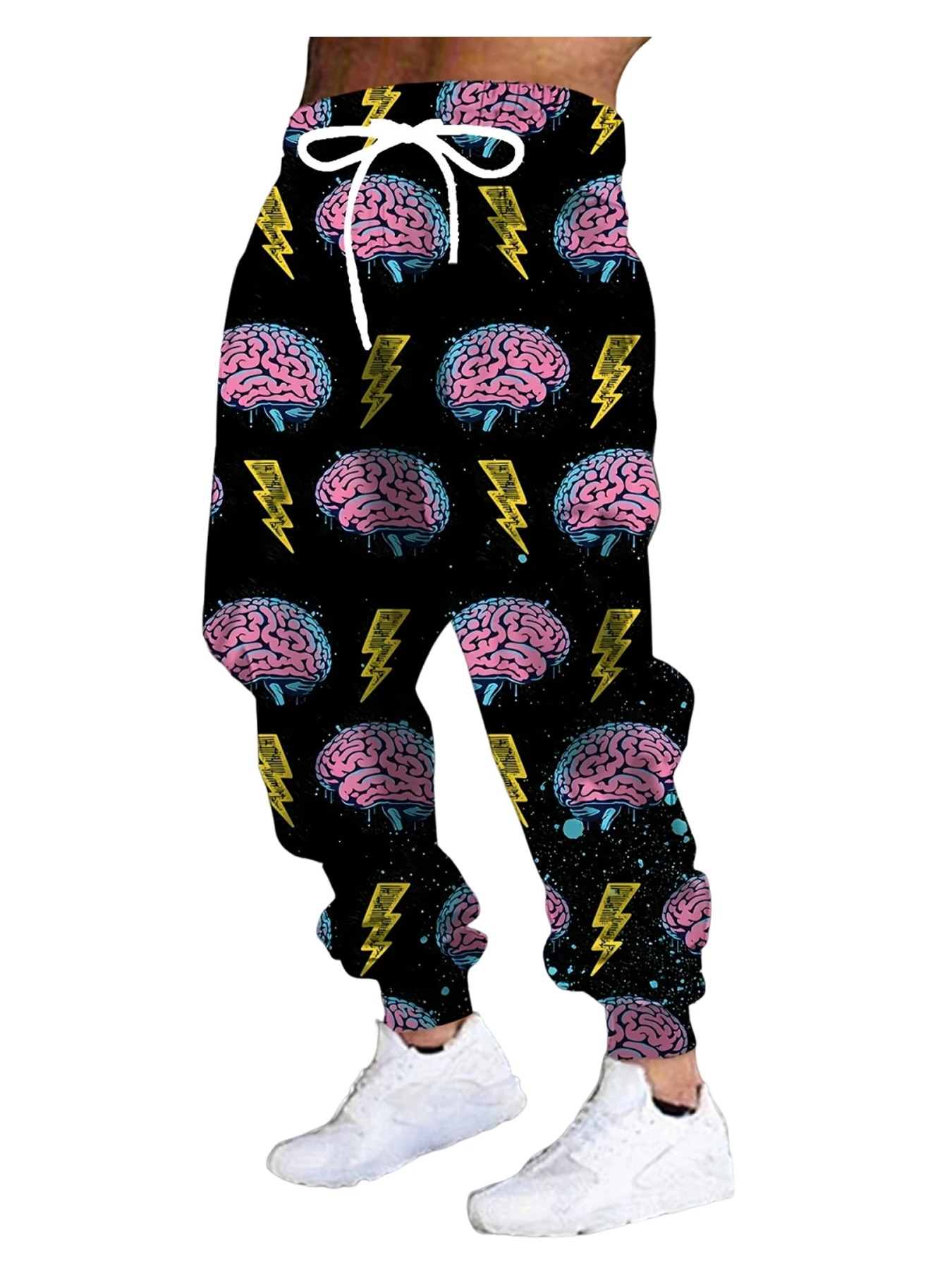 

New Men's 3D Brain Print Casual Pants Outdoor Breathable Pants Stylish Drawstring Streetwear Trousers Mens Cuffed Pants