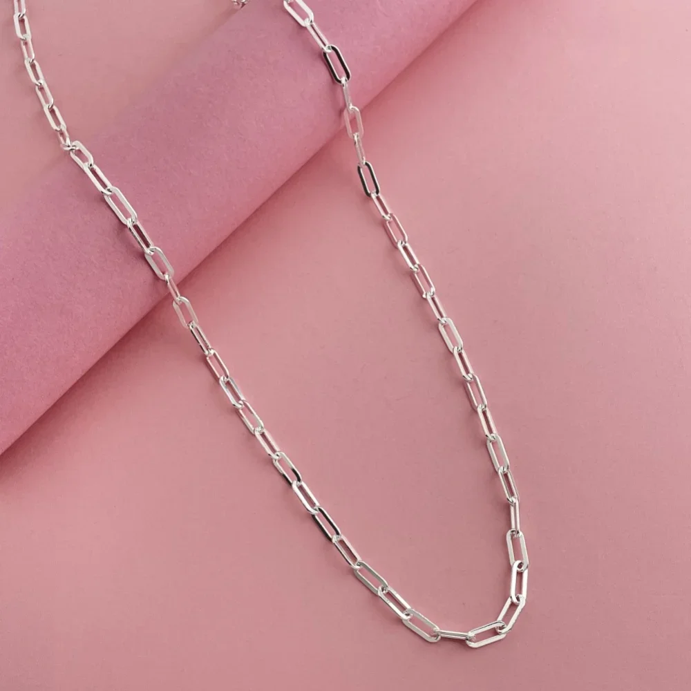 45-60cm Wholesale 925 Sterling Silver 3mm Wide Paper Clip Necklace for Boys Girls Women Fine Jewelry Wedding Party