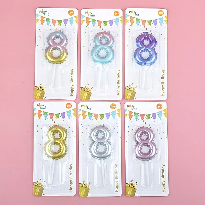 Balloon Shape Number Gradient Color Candles Birthday Digital Cake Decoration Topper Wedding Baby Shower Birthday Party Decor 0-9