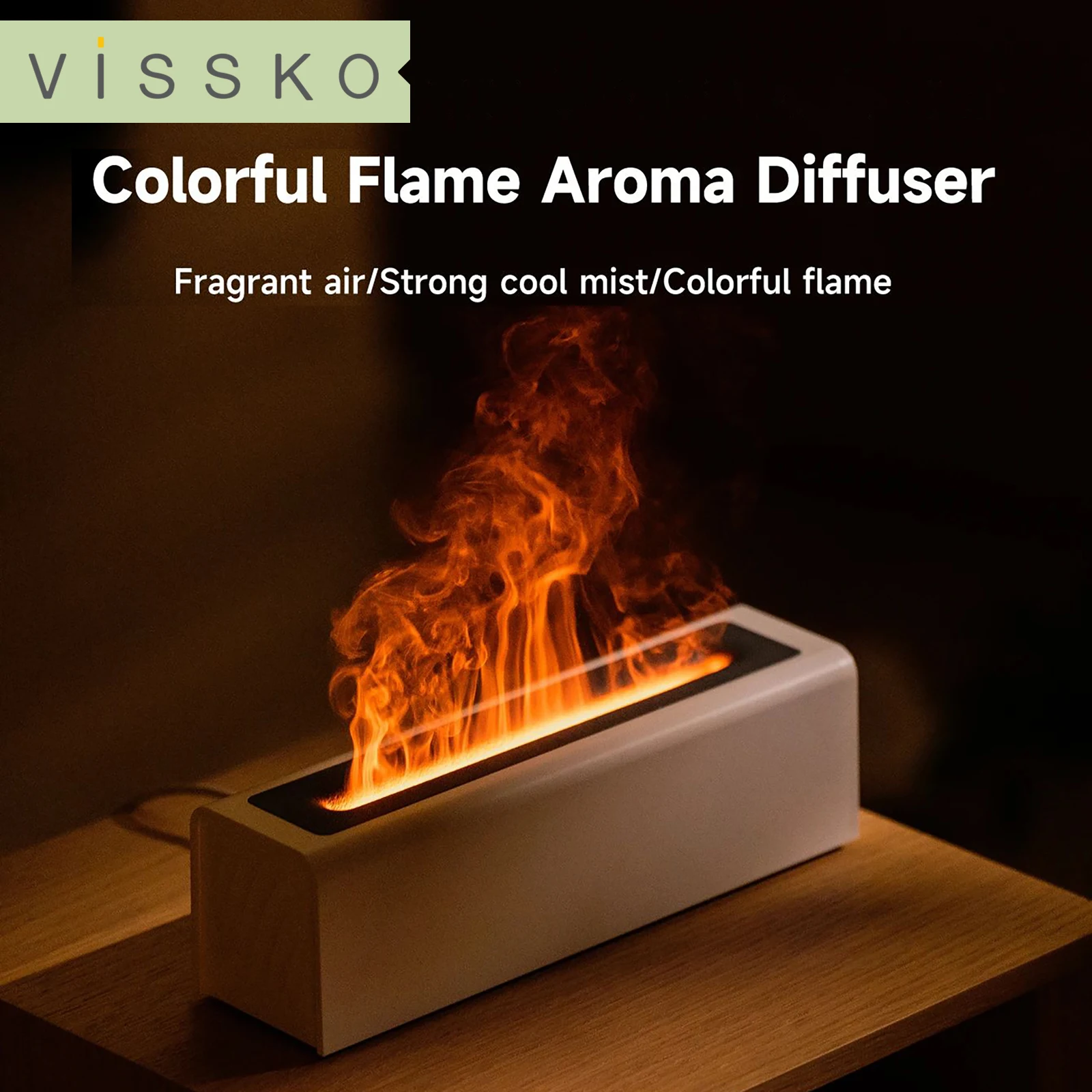 Vissko-7-Colorful Difusor De Chama, Umidificador De Ar USB, Aromaterapia Essencial Para O Quarto, Yoga, Difusor De Óleo Em Casa, Difusor De Fragrância