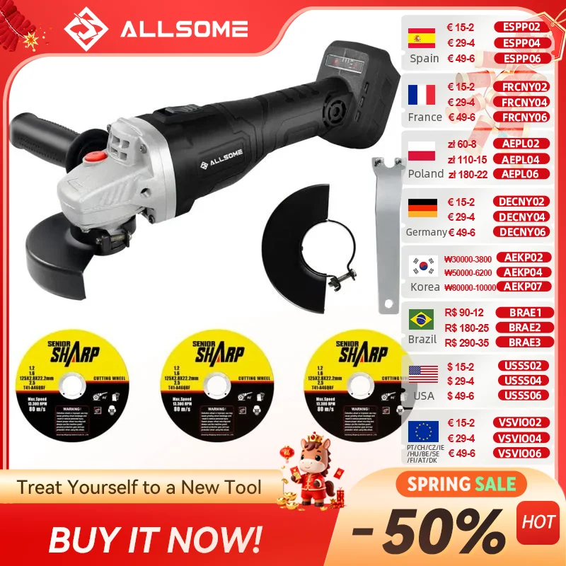 

Allsome 18V Brushless Cordless 125mm Angle Grinder - Tool Only