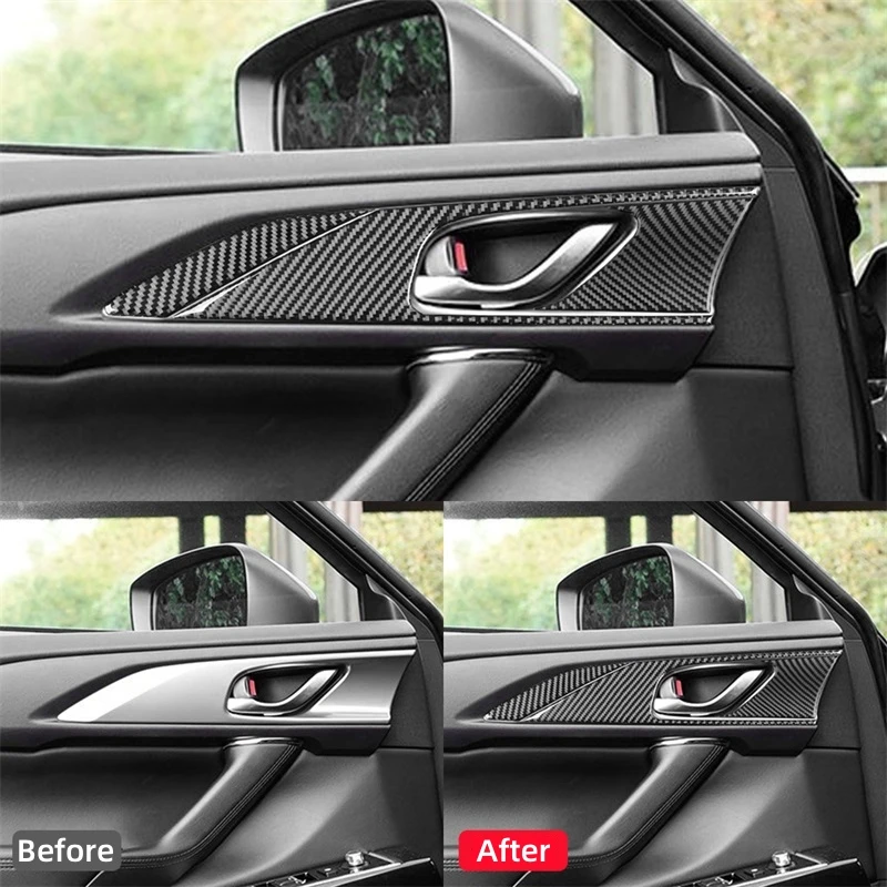 For Mazda CX-9 2016-2023 Interior Accessories Real Carbon Fiber Car Door Handle Decoration Frame Cover Trim Sticker Protection