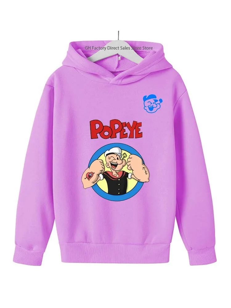 Muscle Sailor Cartoon 2D Pattern Print 2024 Kids Boys Hoodie Top for Kids 3-14 Y Old Boy Cause and Effect Style Fashion Hoodie