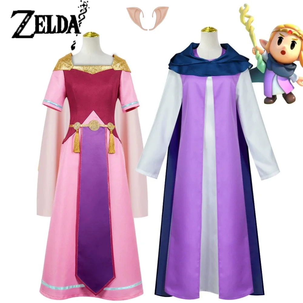 Pink Princess Dress Cosplay Zelda Custume Wig Game Echoes of Wisdom Women Dress Cloak Outfit Halloween Christmas Stage Costumes