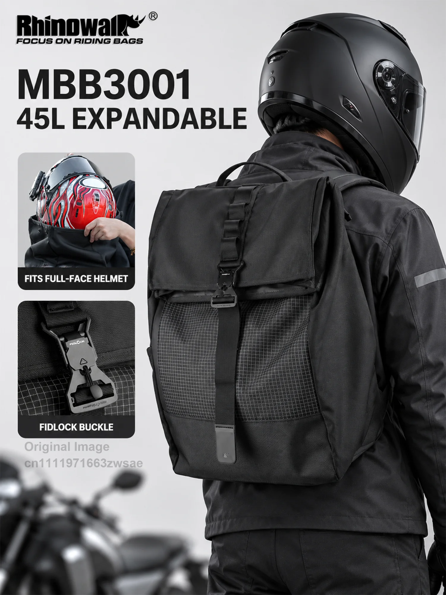 Rhinowalk 45L Expandable Motorcycle Helmet Backpack Full Face Helmet Storage Magnetic Buckle Riding Touring Travel Bag Outdoor