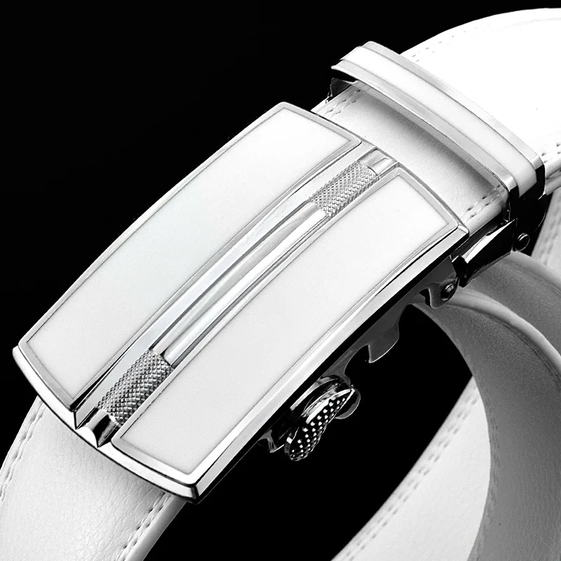 Elegantní bílá barva muži ženy unisex kůže pás originální kůže automatický spona 3.5cm šíře muži pás popruhy pro džíny