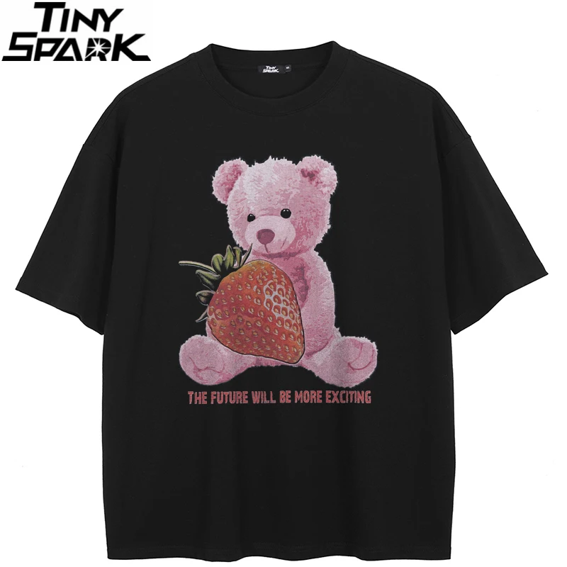 2024 T-Shirt Streetwear Erdbeer bär Grafik T-Shirt Baumwolle Hipster Männer T-Shirt Unisex Tops T-Shirts schwarz Hip Hop y2k