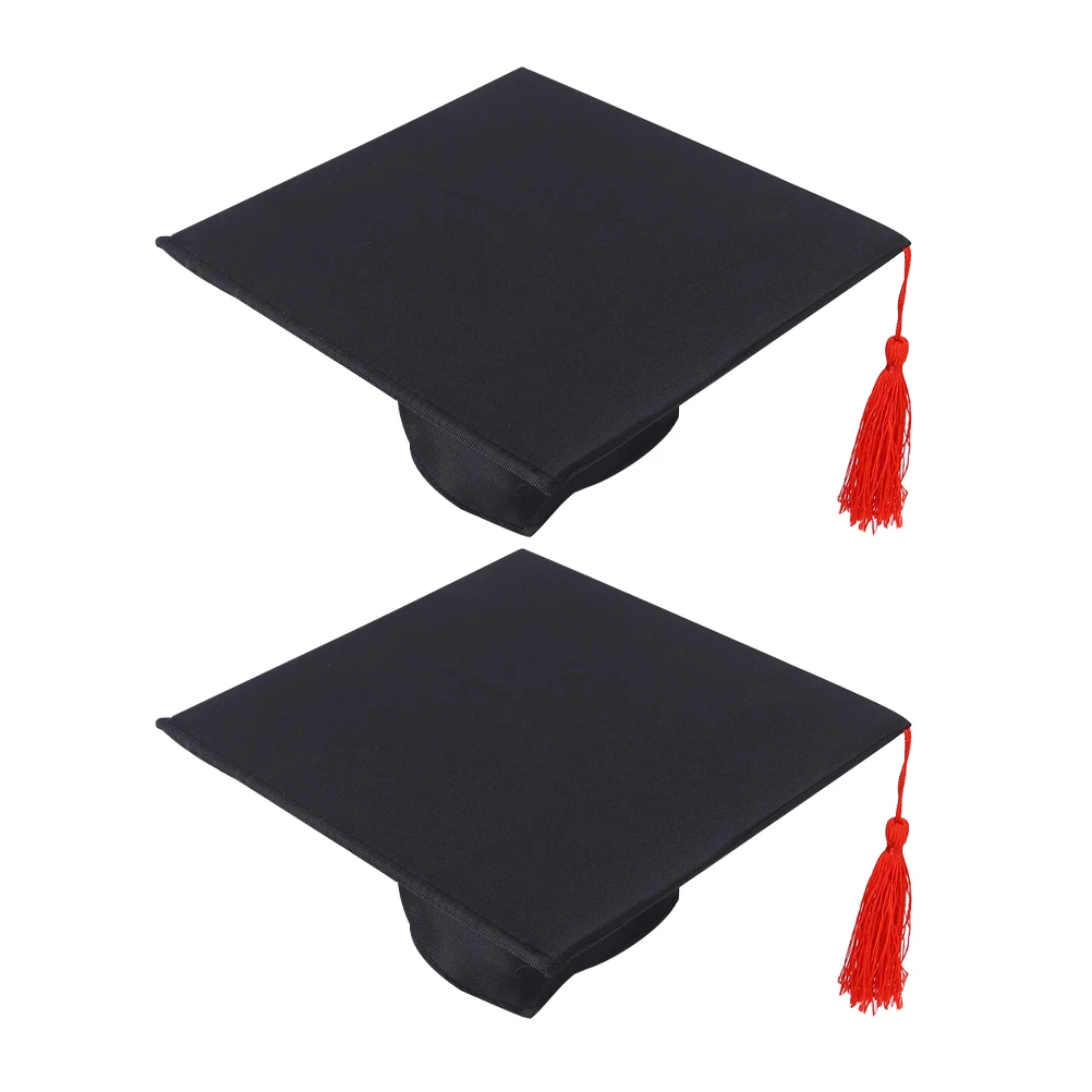 

2pcs Newborn Photography Props Adorable Graduation Cap Soft Material Baby Boy Outfits Fall Photoshoot Kindergarten Hat Black