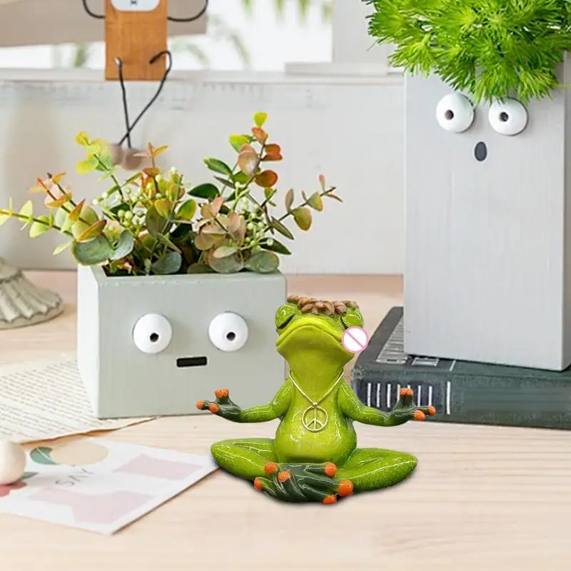 Zen Yoga Frog Statue Desktop Decoration Frog Sculpture Garden Frog Decor Meditation Statue Desktop Yoga Frog Decoration For