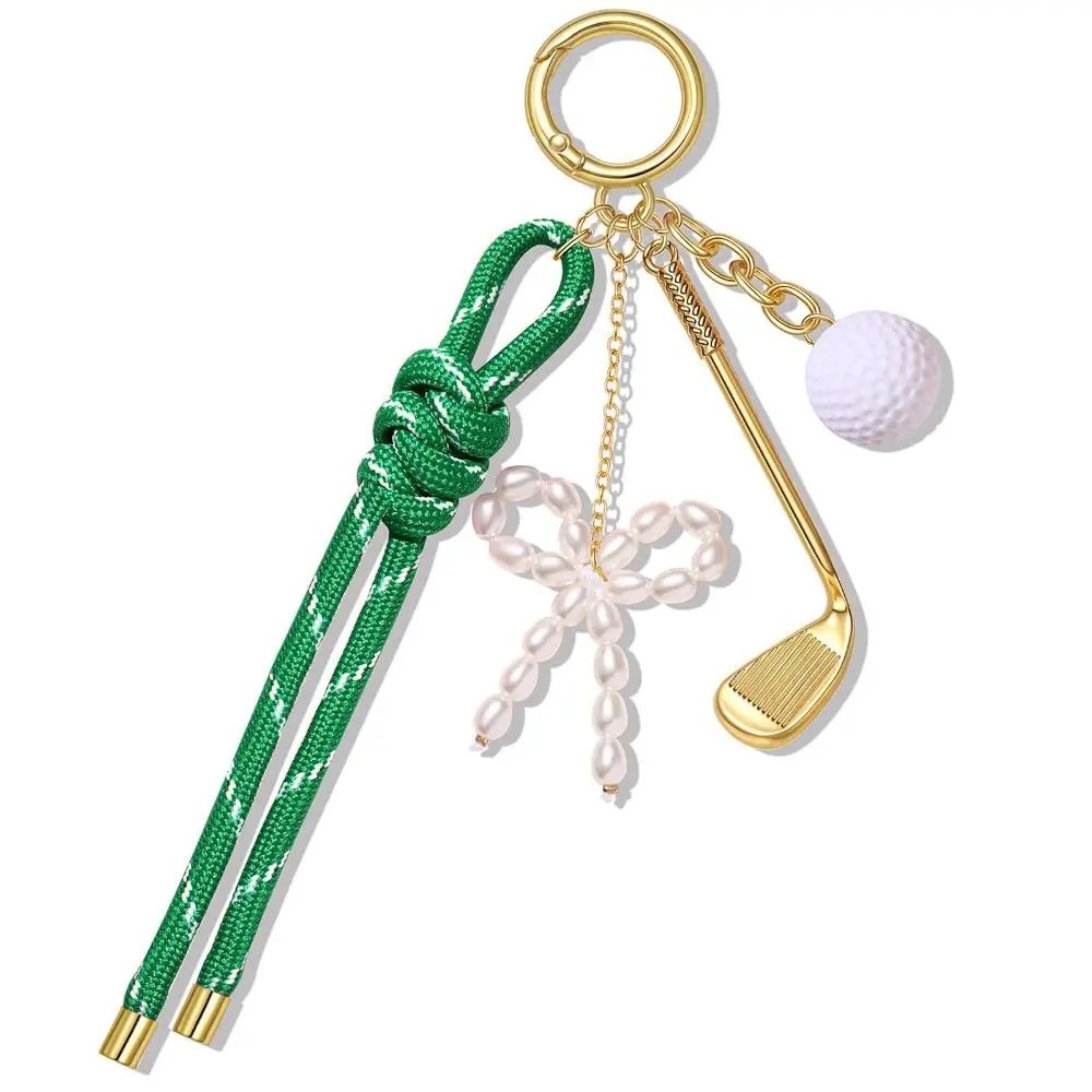 Stylish Nylon Rope Sports Ball Charm Sports Theme Pearl Bow Purse Keychain Charm Enamel-Like Braided Cord Handbag Charm Car Keys
