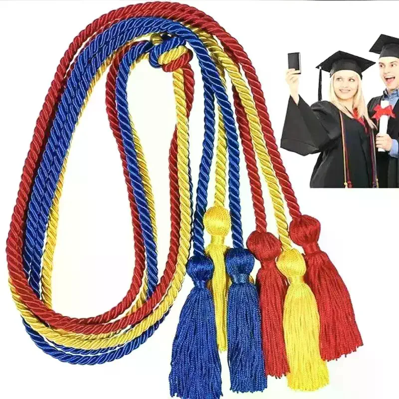 1 pièce 170 cm Cordon de cérémonie à double frange longue avec pompons pour remise de diplôme, artisanat DIY, rideaux et accessoires de toge de baccalauréat