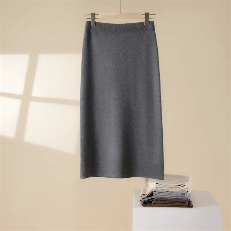 

Woolen Skirt Women High Waist Knit Solid Medium Length Skirt Autumn/Winter New Lady Fashion Simple Versatile Soft A-line Skirts