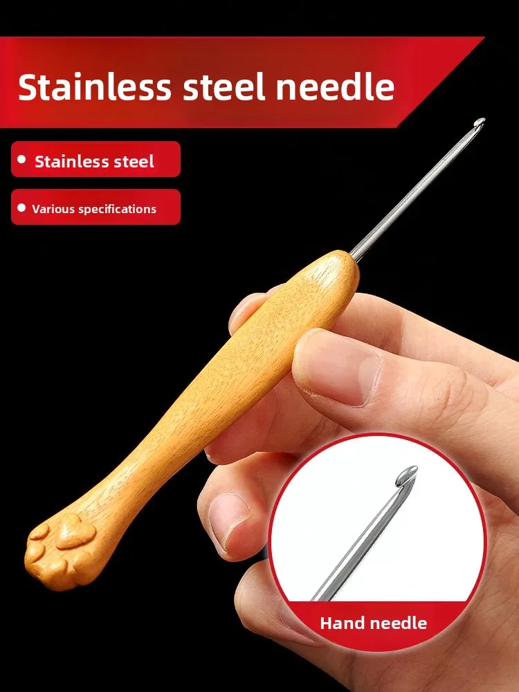 

Stainless Steel Fine Polishing Needle Cat Paw Yellow Sandalwood Handle Wool Hand Polished Silky Crochet Doll Tool