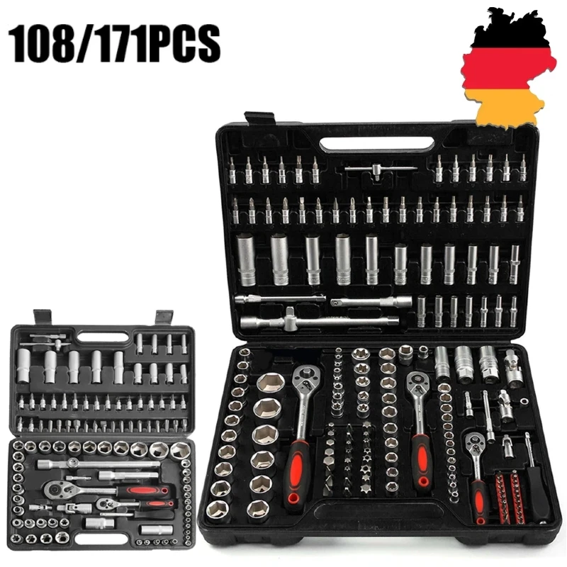 Jeu de clés à douille à cliquet, Kit combiné de clés dynamométriques à cliquet 1/4 3/8 1/2, embouts de tournevis, outil de réparation automobile, outil manuel