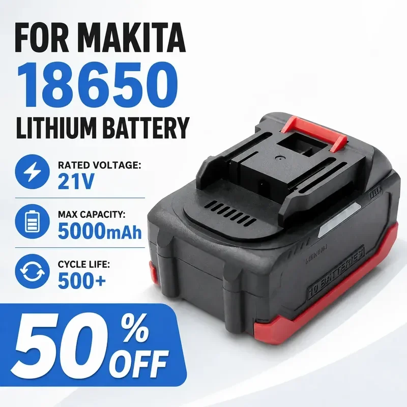 

For Makita 18650 Lithium Battery Compatible with 18V 21V Electric Wrench Car Wash Gun Electric Chain Saw Power Tools