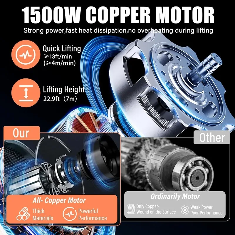 2300LBS/1T Electric Hoist Winch Portable Electric Power Winch New Upgrade Electric Hoist Crane w/Overload Protection 38ft