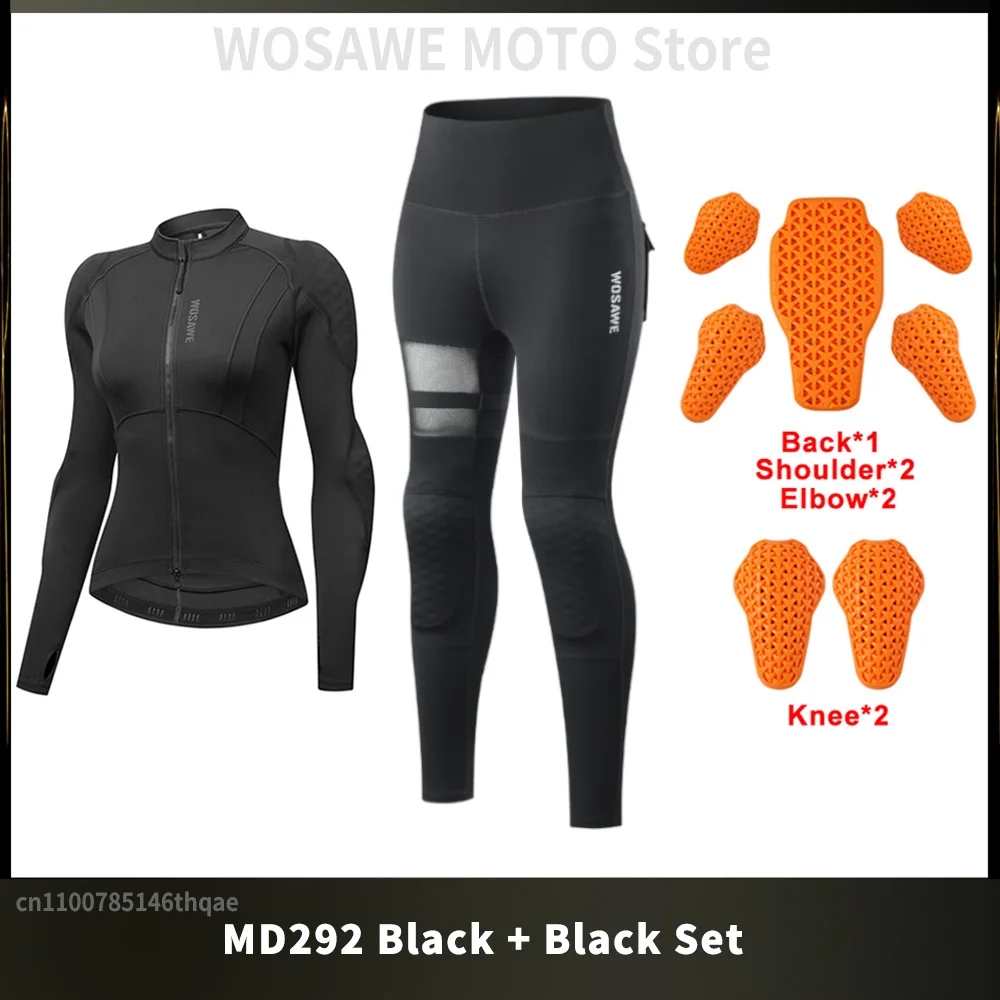 WOSAWE Women Motorcycle Jacket and Pants Set Summer Motocross Shirts High Waist Hip Lift Pants Mesh Breathable Leggings Sexy Set