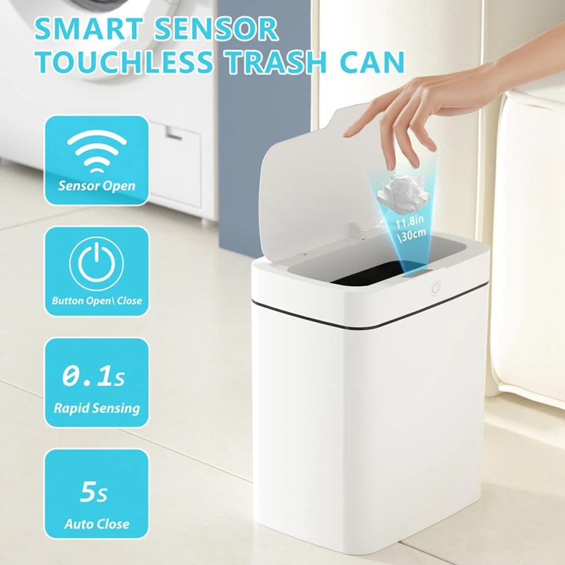 2PCS Smart Automatic Touchless Garbage Can Slim Motion Sensor Waterproof Trash Bin Pp