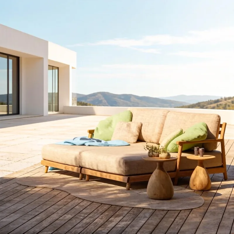 Teak Outdoor Poolside Daybed with Quick-Dry Cushions for Hotel Villa Resort Patio Courtyard