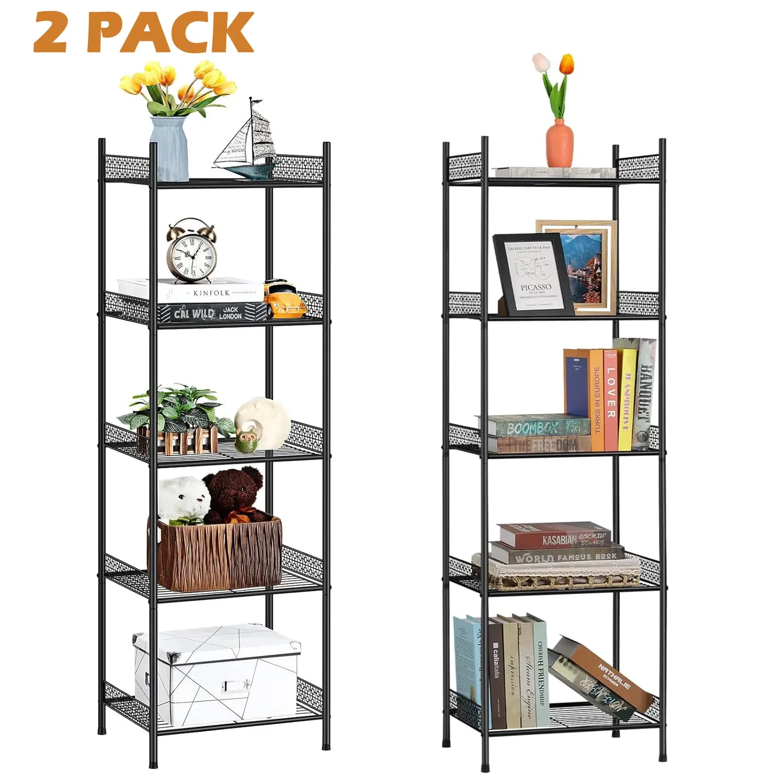 

2 Pack 5Tier Standing Shelving Metal Unit Storage Shelf Wire Shelving Towel Rack