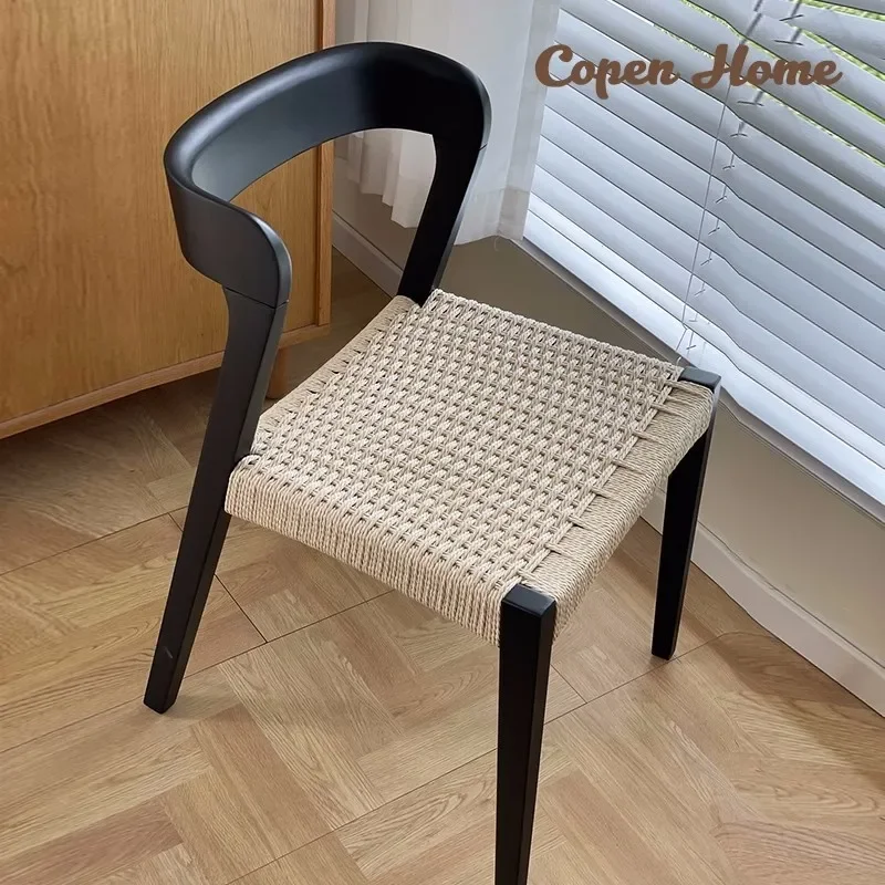 

Nordic vintage solid wood rope designer casual home back chair modern minimalist desk chair