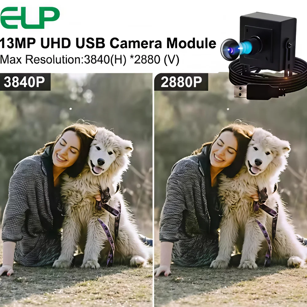 ELP 13MP USB Camera 3840×2880 IMX214 100 Degree No Distortion High Resolution Fixed Focus UVC Mini Camera for 3D Printing