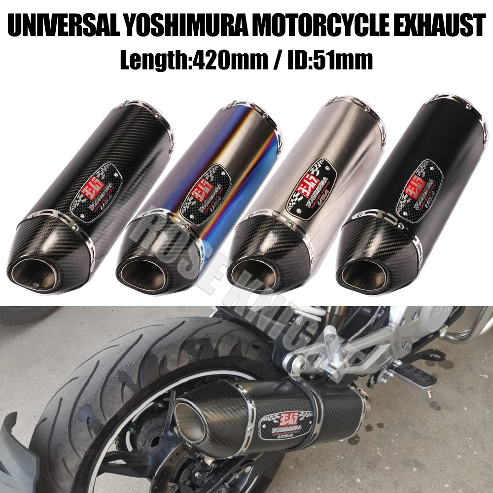 Yoshimura-Silenciador Universal de Escape com DB Killer, Peças de Escape para Yamaha, Kawasaki, Suzuki, Honda, 51mm, 420mm