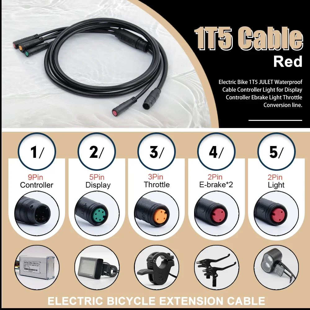 방수 케이블 8 핀/9 핀 1TO4/1TO5/1TO2 케이블 리드 KT 컨트롤러 모터 스로틀 브레이크 디스플레이 용 와이어